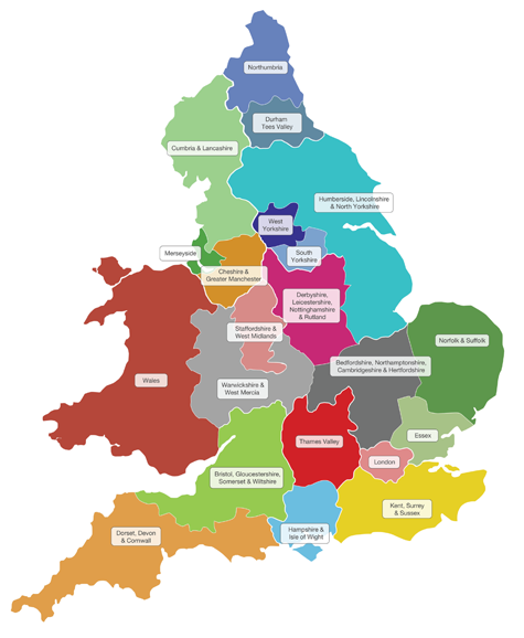 A map of the CRCs within England and Wales.